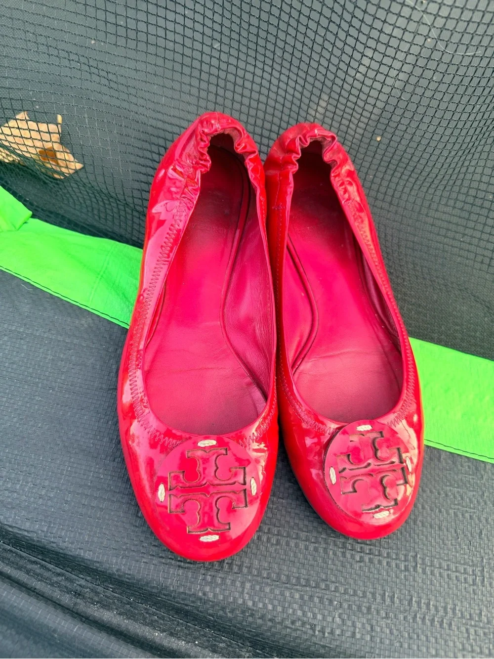 Tory Burch Red Patent Leather Logo Ballet Flats